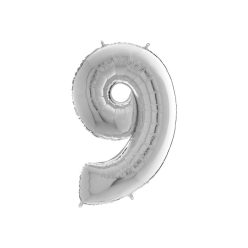 Héliumos fólia lufi, 9-es szám, 65 cm, ezüst