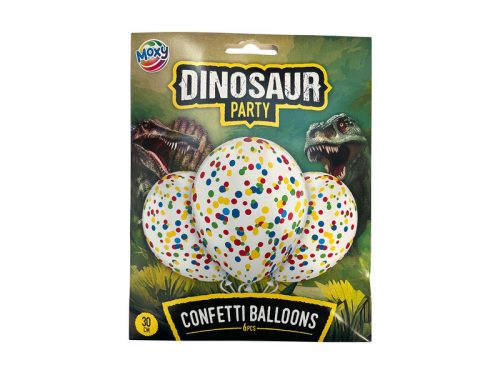 Dínós konfettis lufi, 30 cm, 6 db