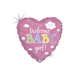 45cm Welcome Baby Girl feliratos, hologrammos fólia lufi
