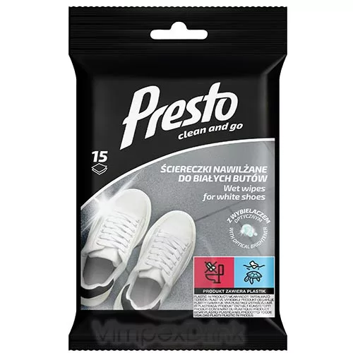 Presto Nedves törlők. fehér cipőhöz 15db