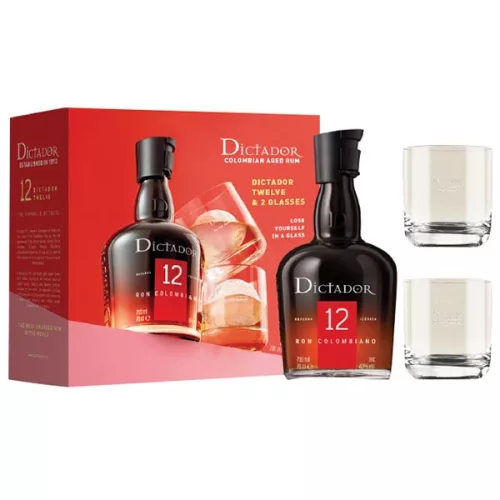 Dictador 12Y DD Rum 0,7l 40%+2 pohár