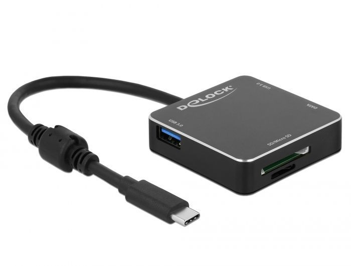 DeLock 3Port USB 3.1 Gen 1 Hub with USB Type-C Connection and SD + Micro SD Slot