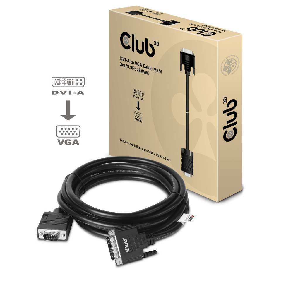Club3D DVI-A (Analog VGA) to VGA cable 3m Black