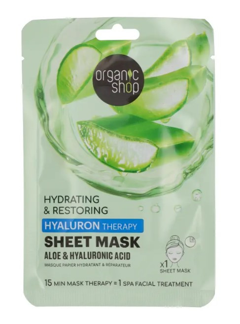 Organic Shop bio fátyolmaszk hidratáló és helyreállító aloe verával és hialuronsavval 25 g Organic Shop bio fátyolmaszk hidratáló és helyreállító aloe verával és hialuronsavval 25 g